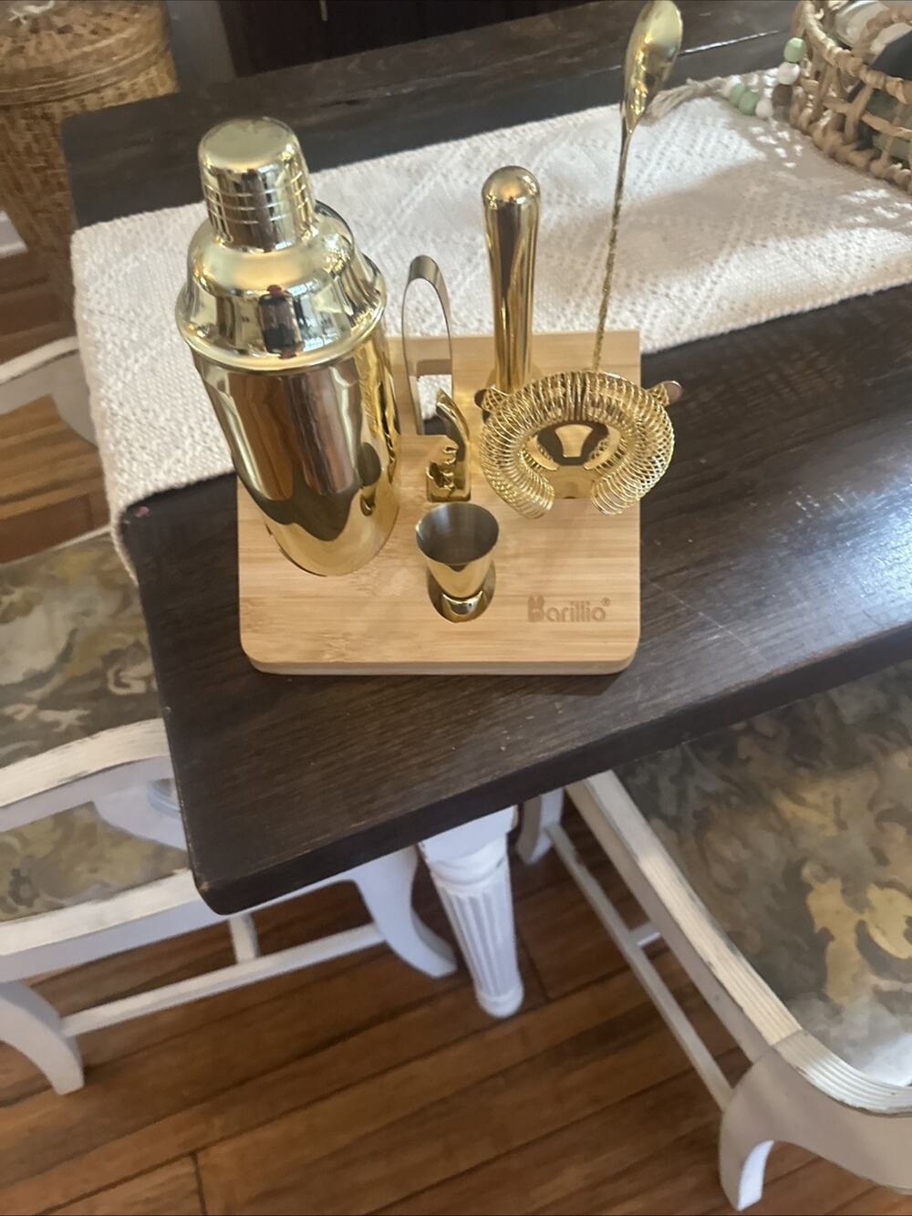 Gold Bartender Kit - Stainless-Steel Cocktail Shaker Set w/Bamboo Stand - Mix...